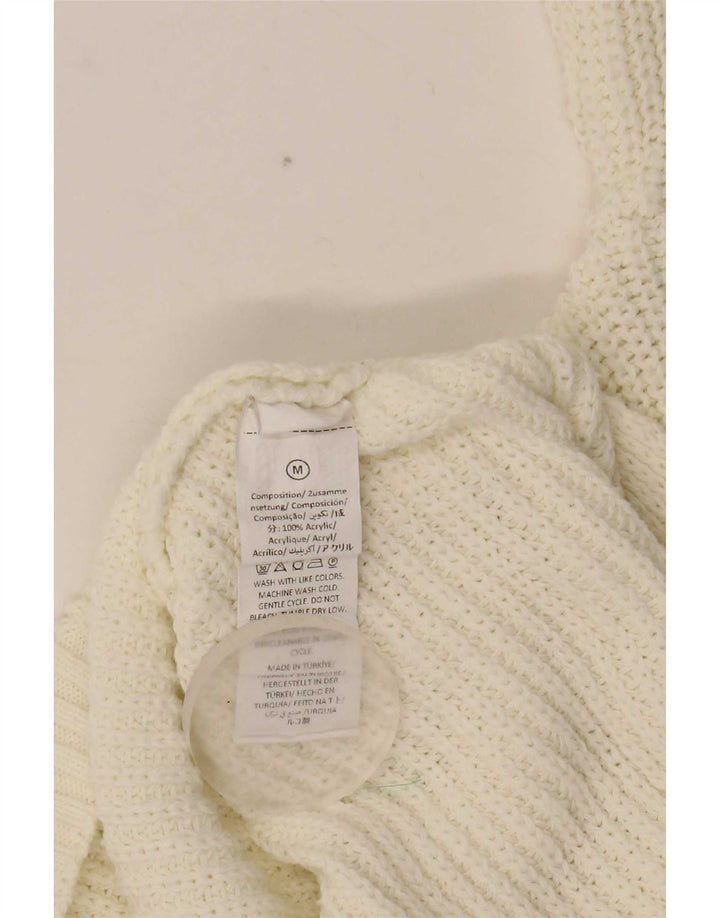 vintage Femmes Oversize Boat Neck Jumper Pull UK 14 Moyen Blanc
