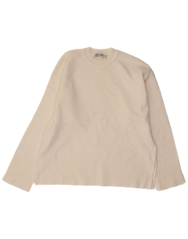 ZARA Pull à col rond pour femme UK 14 Viscose blanc moyen