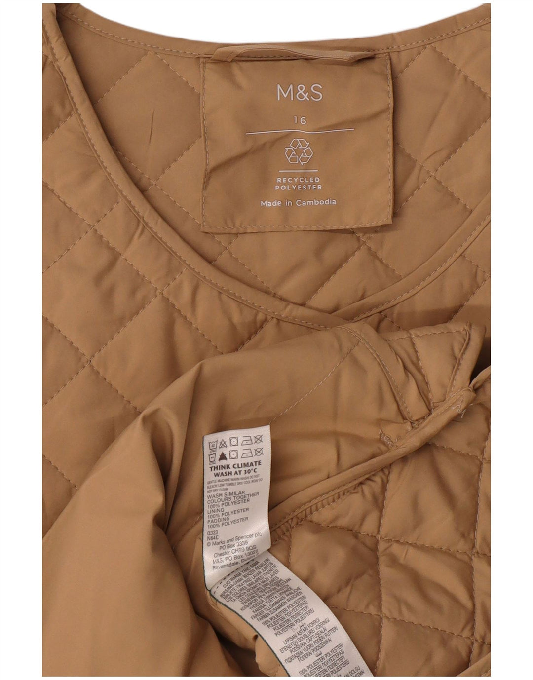 MARKS & SPENCER Veste matelassée pour femme UK 16 Large Beige Polyester