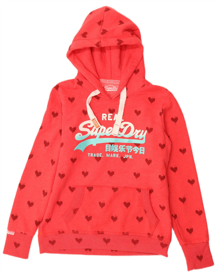SUPERDRY Pull à capuche graphique pour femme UK 16 Grand cœur en coton rouge