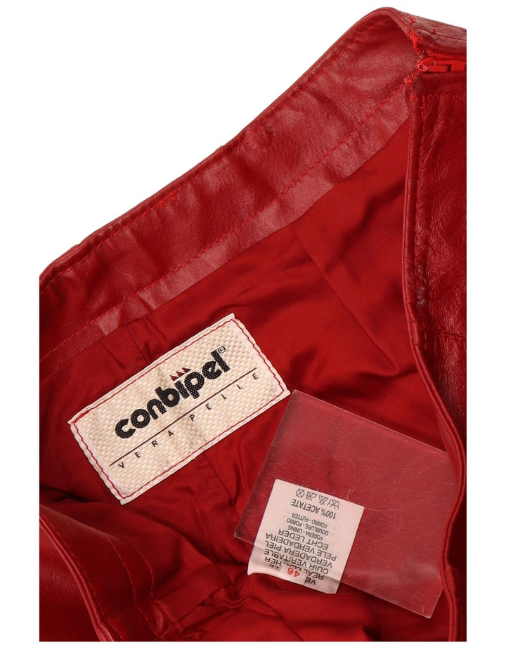 Conbipel Pantalon Flare En Cuir Femme IT 46 Large W30 L30 Cuir Rouge