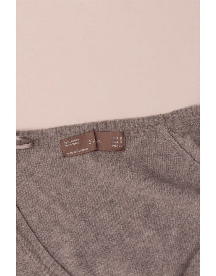 Zara Femme Cardigan Pull UK 10 Petit Gris Coton
