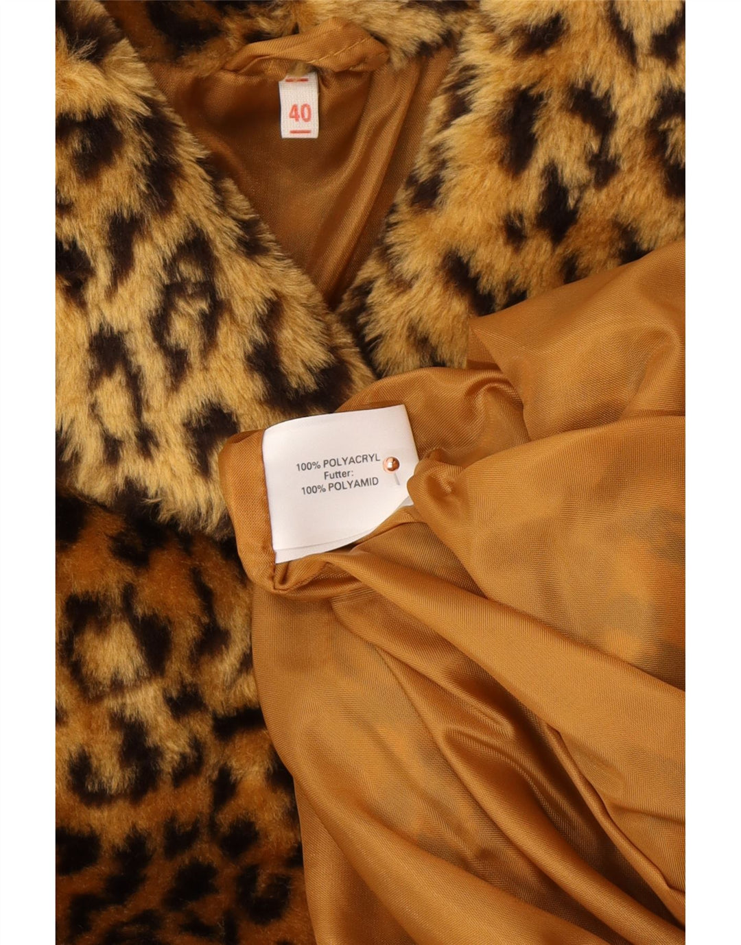 VINTAGE Femmes Oversize Fausse Fourrure Pardessus EU 40 Medium Brown Animal Print