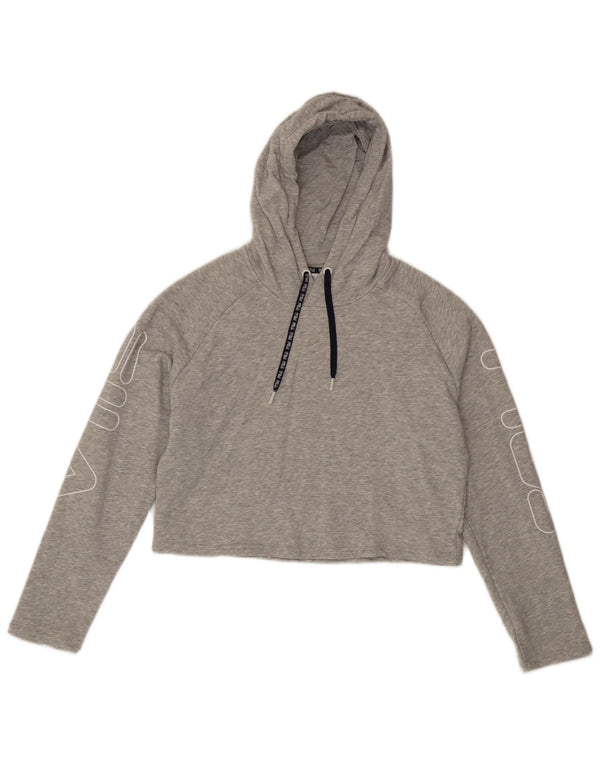 Fila Womens Crop Graphic Hoodie Jumper UK 6 XS Gris Moucheté Coton
