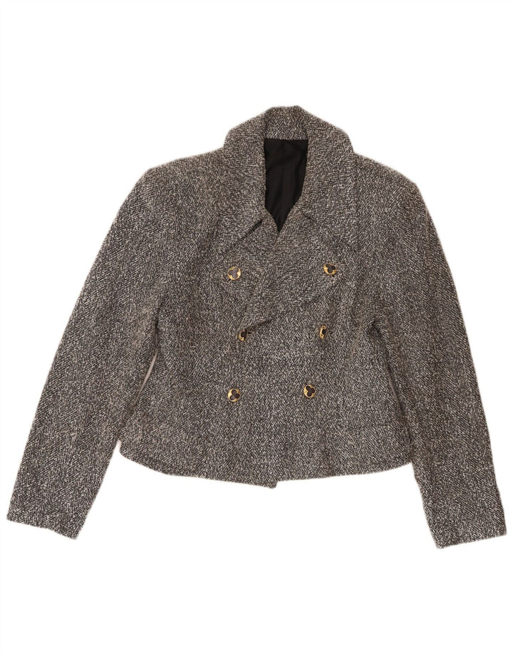 vintage Womens Crop Double Breasted Blazer Jacket UK 8 Petit Gris Moucheté