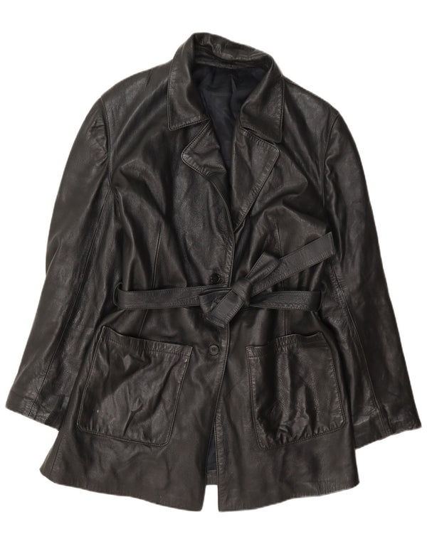 Veste en cuir femme vintage UK 12 Noir Moyen