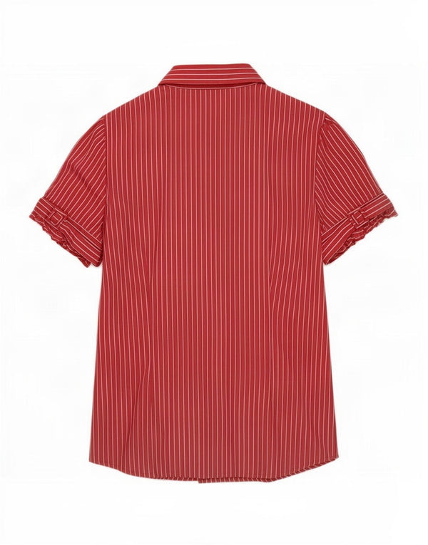 Benetton Chemise à manches courtes pour femme UK 14 Medium Red Pinstripe