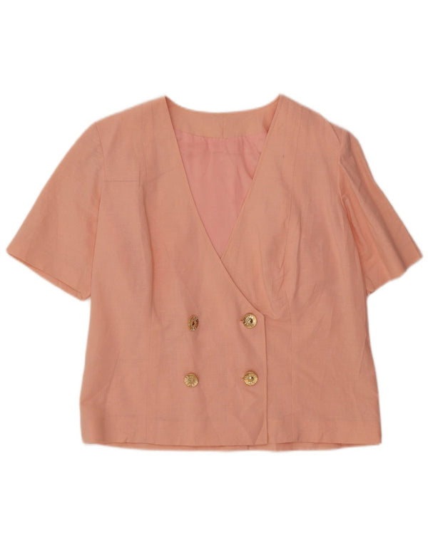 vintage Femmes Double Breasted Manches Courtes Blazer Veste UK 14 Rose Moyen