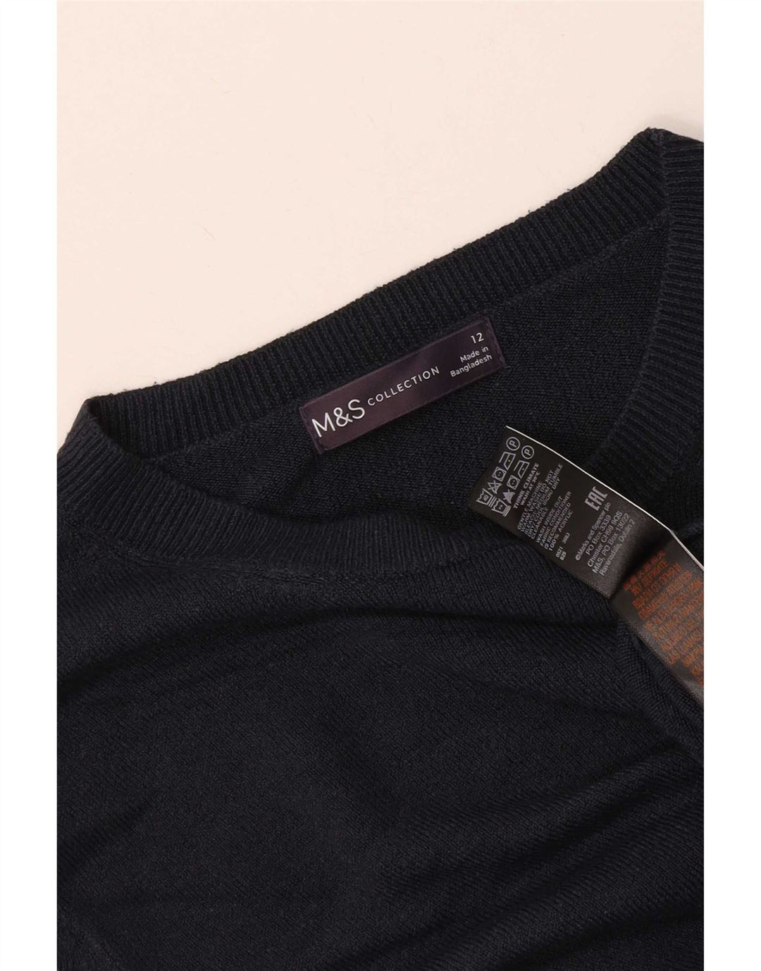 Marks & Spencer Pull à col rond pour femme UK 12 Bleu marine moyen