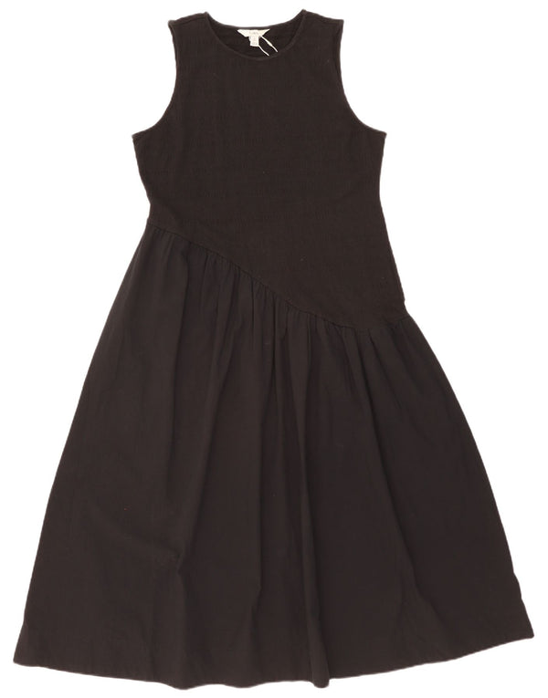 Marks & Spencer Womens Sleeveless A-Line Dress UK 16 Large Black Cotton