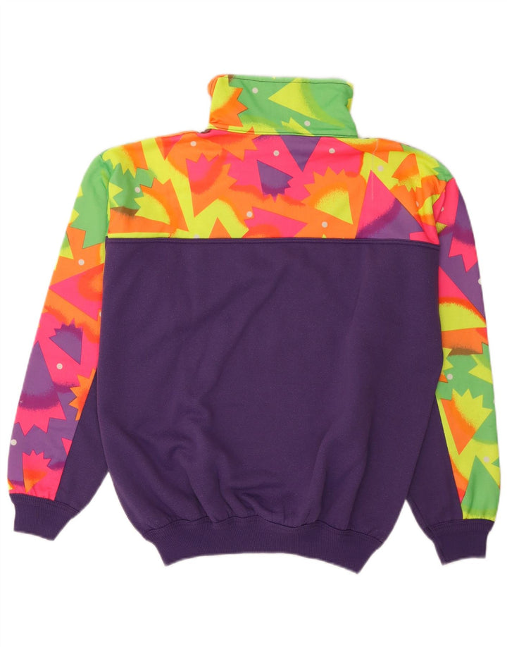 vintage Mens Zip Neck Sweatshirt Jumper Moyen Violet Géométrique