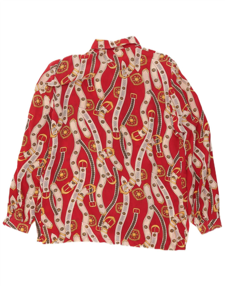 vintage Femmes Motif Abstrait Chemise Blouse UK 16 Grand Rouge