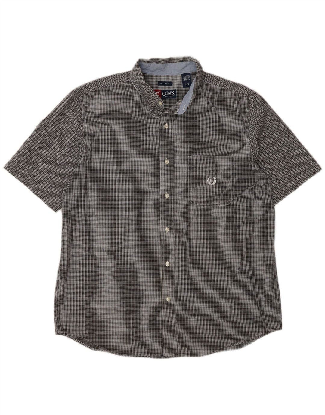 Chaps Chemise à manches courtes pour homme facile d'entretien en coton à carreaux gris