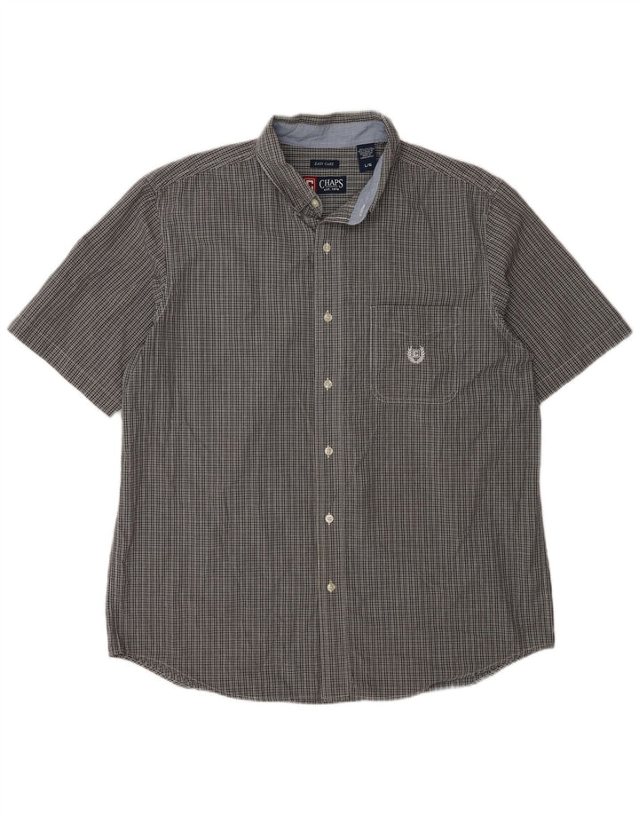 Chaps Chemise à manches courtes pour homme facile d'entretien en coton à carreaux gris