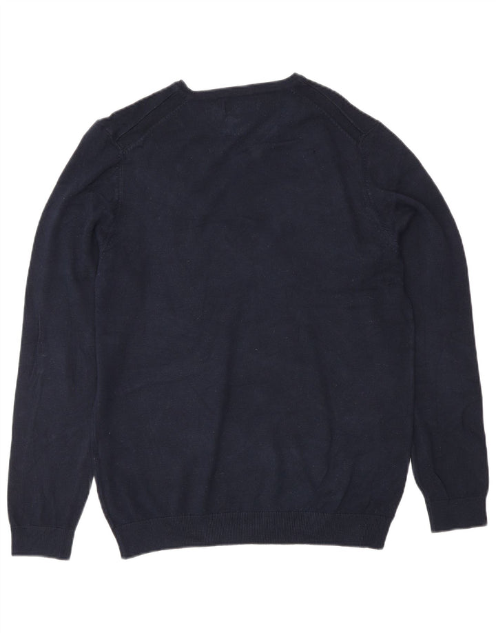 Zara Pull à col en V pour homme Petit bleu marine en viscose classique