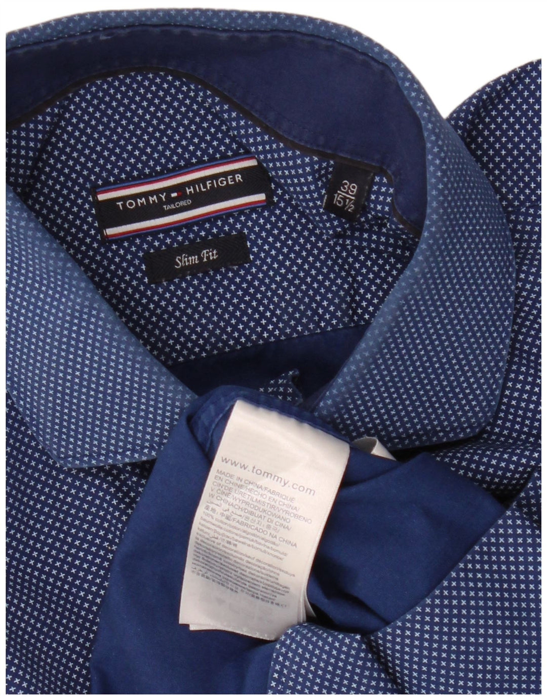 TOMMY HILFIGER Chemise à motif abstrait pour homme Taille 15 1/2 39 Bleu marine moyen