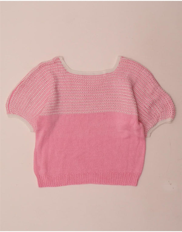 vintage Womens Boat Neck Jumper Pull UK 12 Moyen Rose Rayé