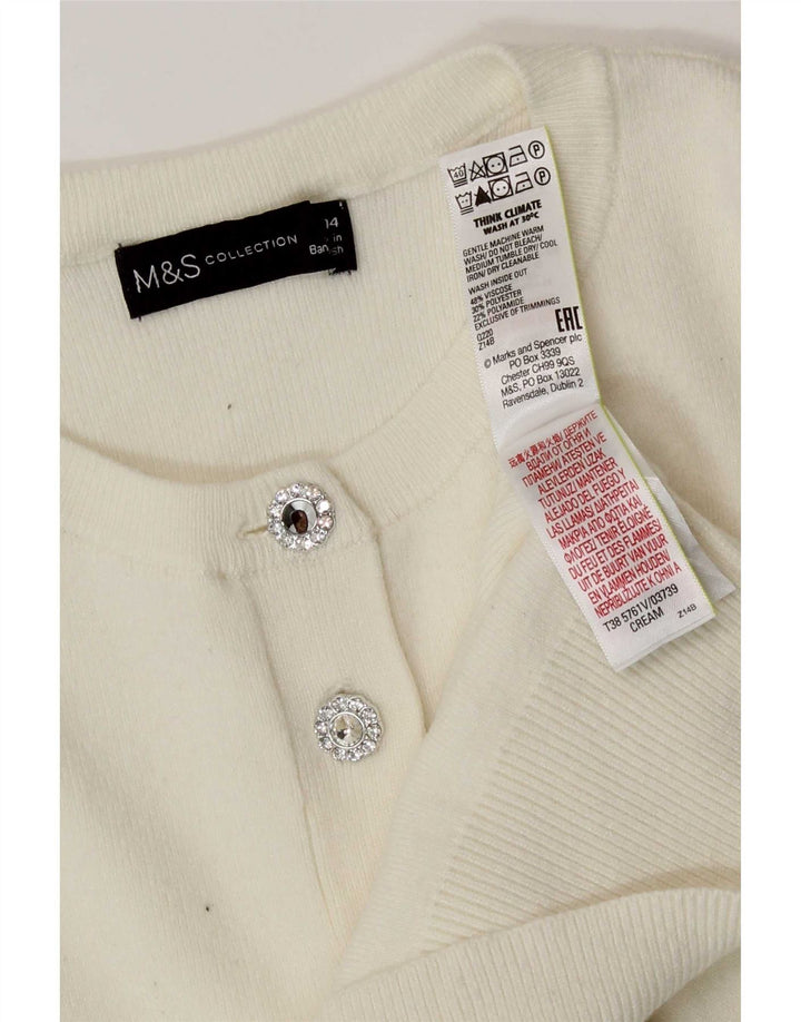 Marks & Spencer Pull cardigan court pour femme UK 14 Medium Off White Viscose