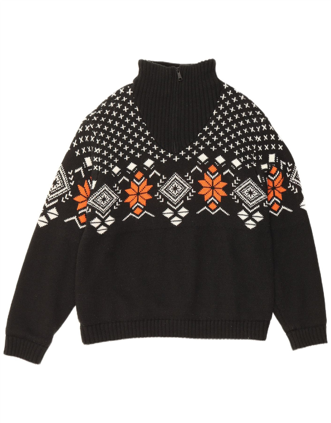 VINTAGE Pull col zippé pour homme IT 52/54 Grand Black Fair Isle