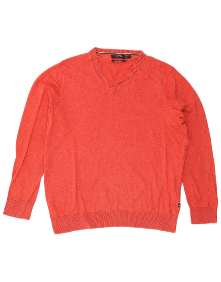 Nautica Pull Col V Homme Rouge Moyen Coton