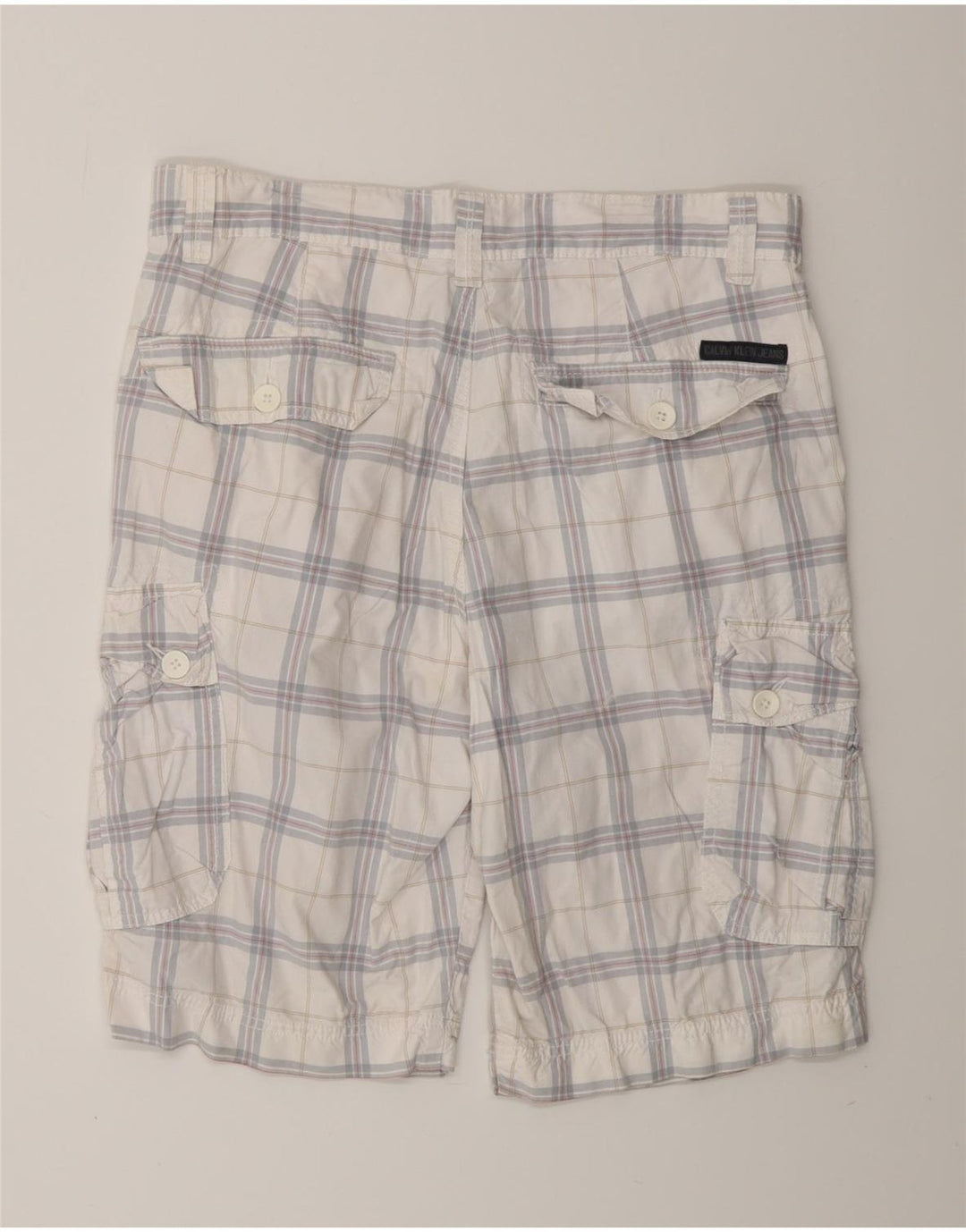 CALVIN KLEIN Short Cargo Homme W32 Coton à Carreaux Blanc Moyen