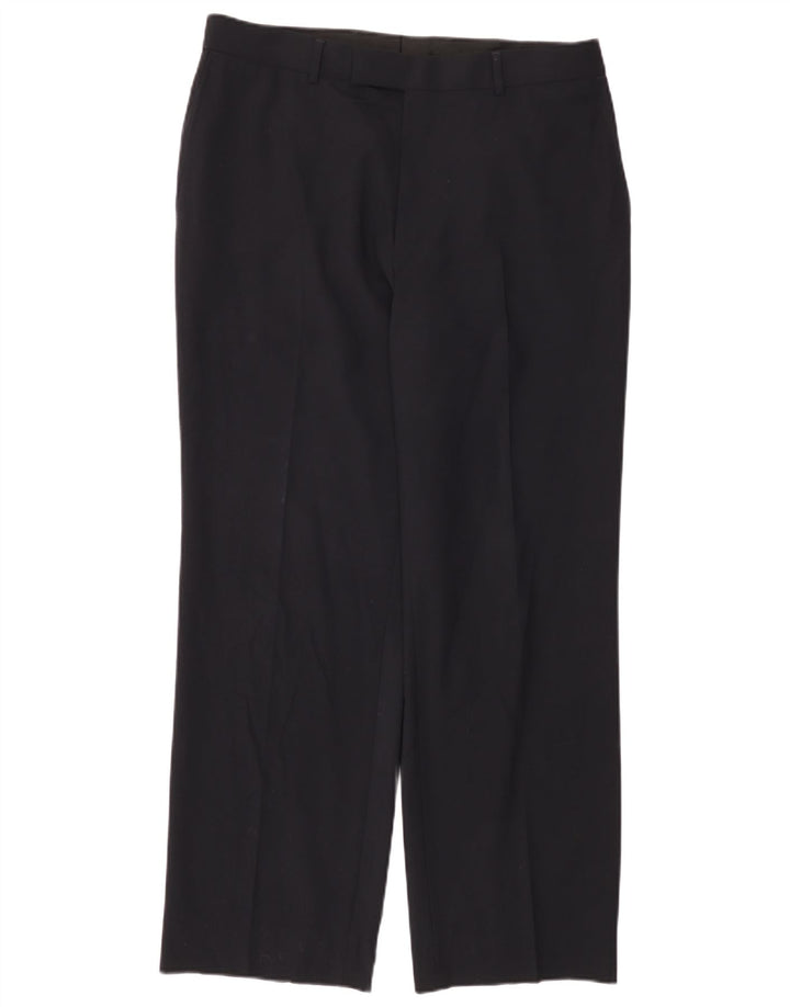 HUGO BOSS Pantalon de Costume Droit Femme W34 L31 Laine Vierge Bleu Marine