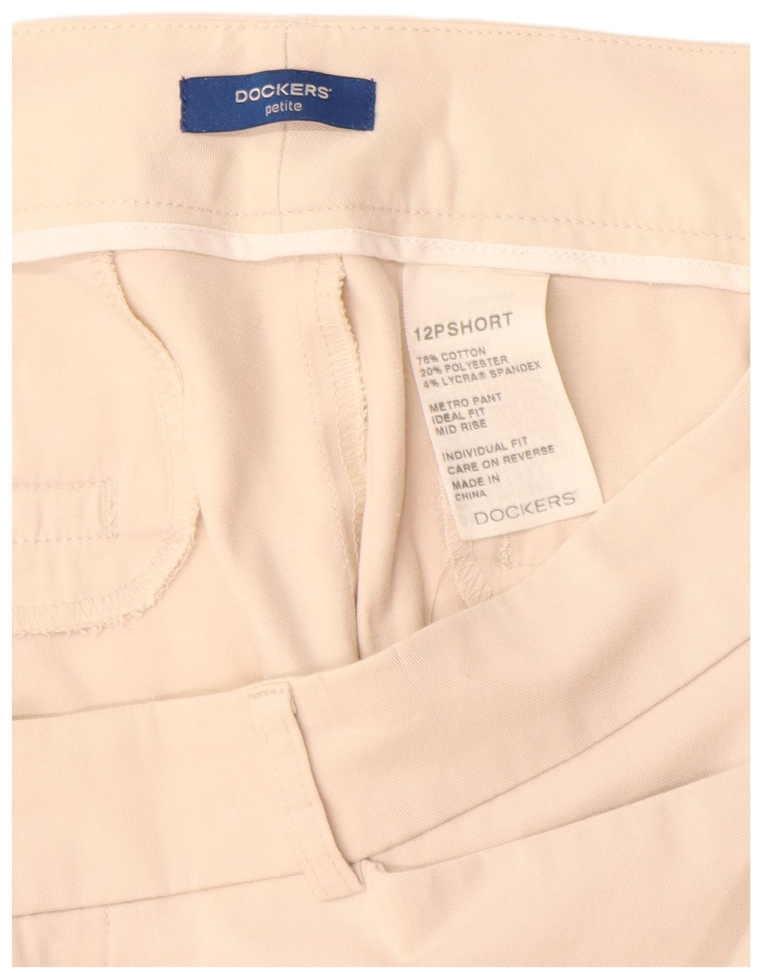 DOCKERS Pantalon décontracté court pour femme US 12 Large W34 L26 Beige
