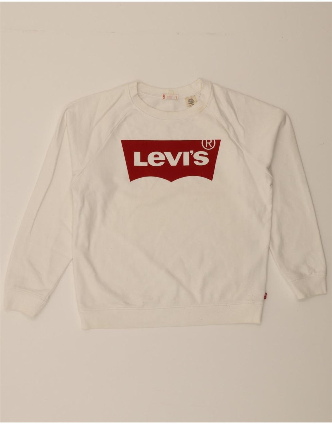 LEVI'S Womens Graphic Oversized Sweatshirt Jumper UK 6 XS White Cotton Vintage Levi's and Second-Hand Levi's from Messina Hembry 