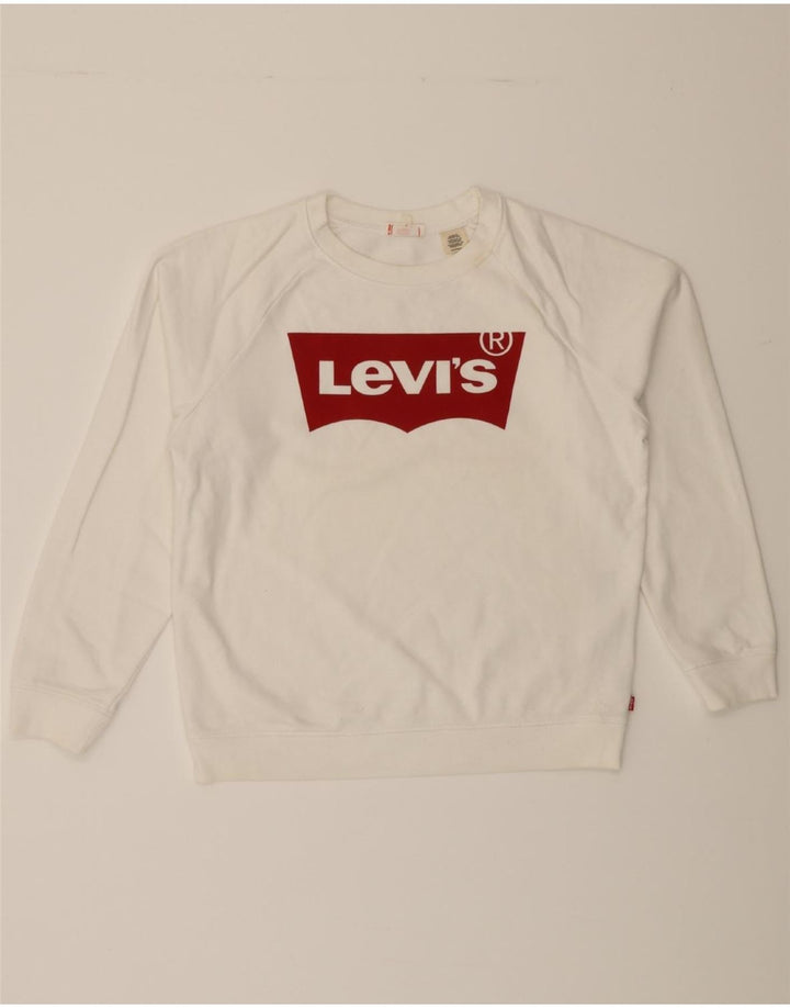 LEVI'S Womens Graphic Oversized Sweatshirt Jumper UK 6 XS White Cotton Vintage Levi's and Second-Hand Levi's from Messina Hembry 