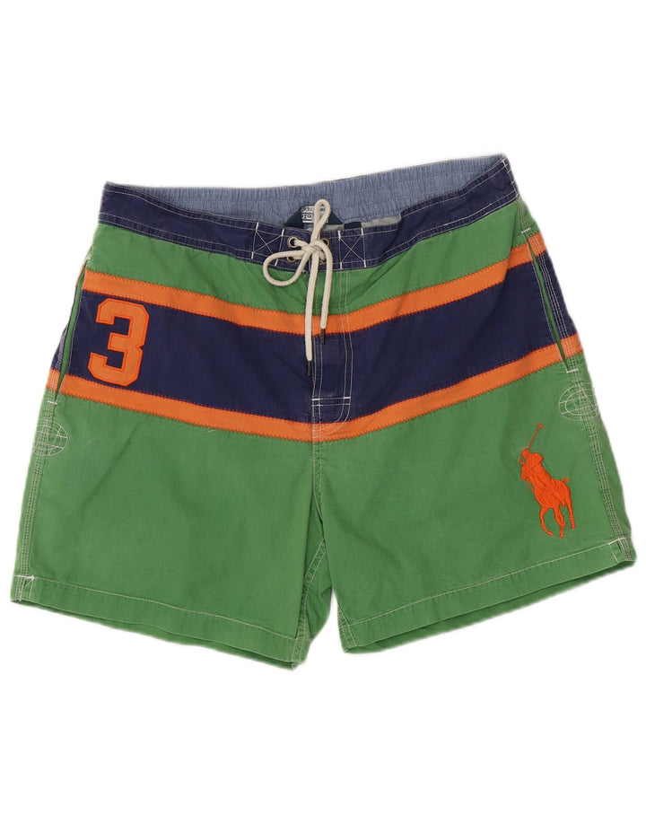 POLO RALPH LAUREN Short de bain graphique pour homme en coton rayé vert grand