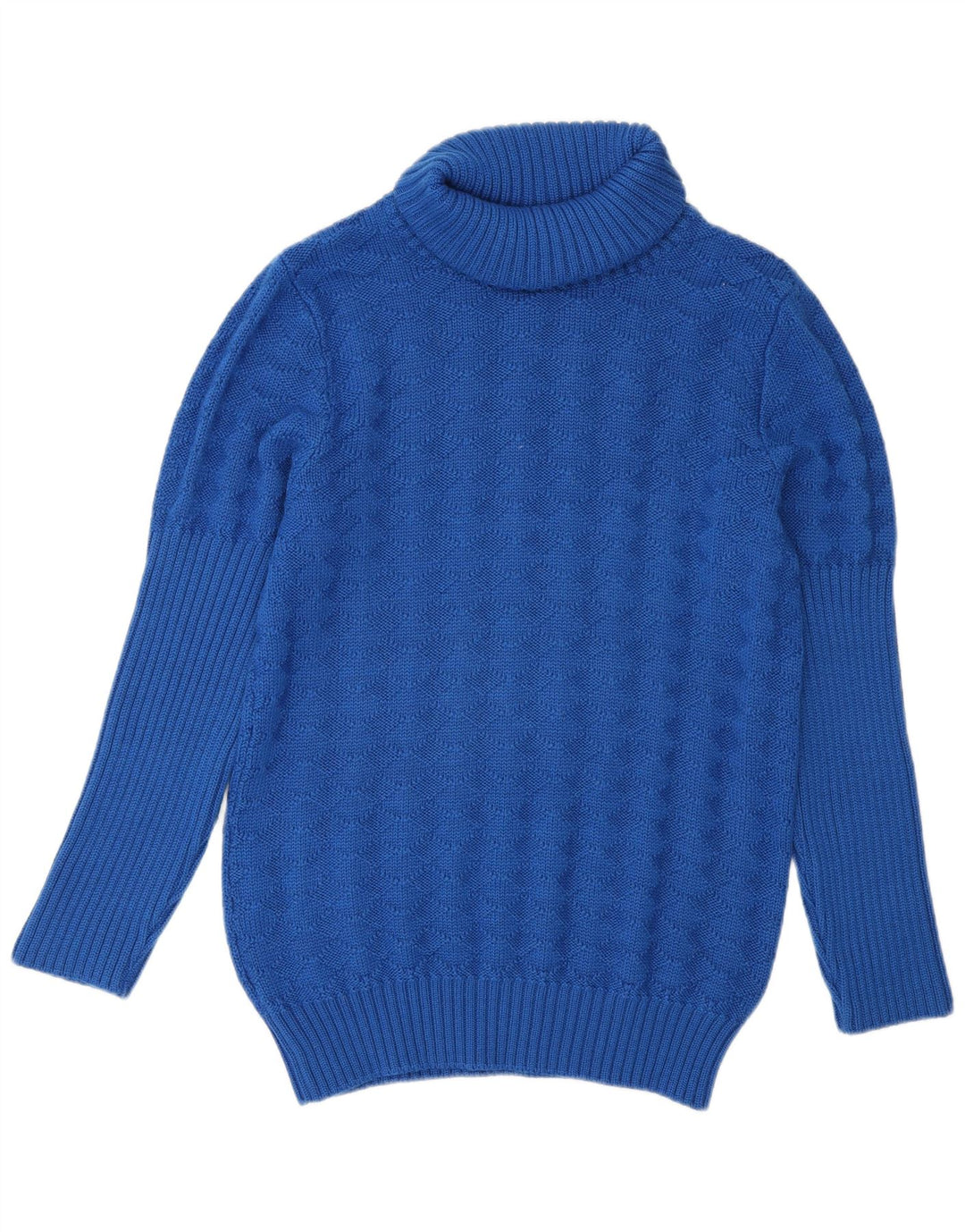 vintage Femmes Roll Neck Jumper Pull UK 14 Laine Bleu Moyen