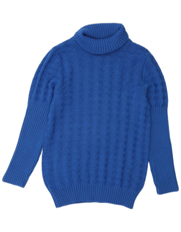 vintage Femmes Roll Neck Jumper Pull UK 14 Laine Bleu Moyen