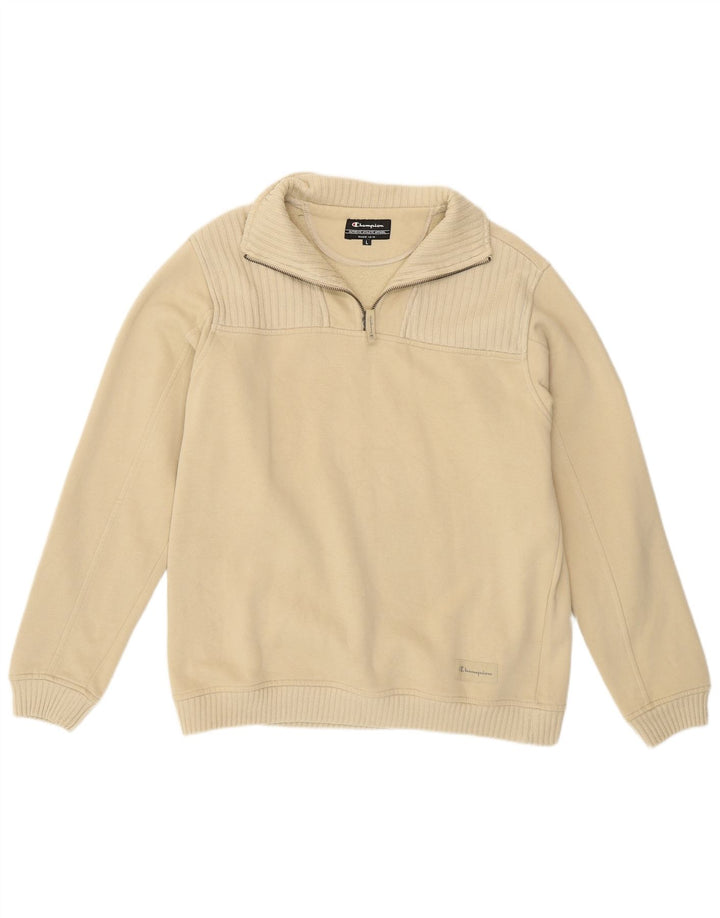 Champion Sweat-shirt à col zippé pour homme Grand coton beige