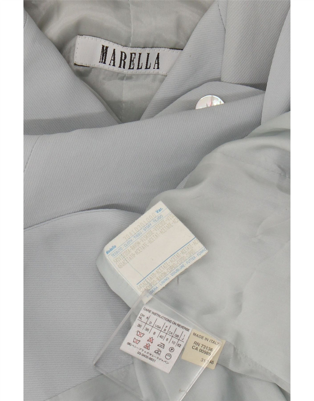 Marella Veste blazer longue à 4 boutons pour femme UK 10 Petite rayonne bleue