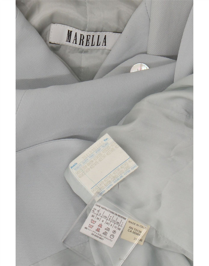 Marella Veste blazer longue à 4 boutons pour femme UK 10 Petite rayonne bleue