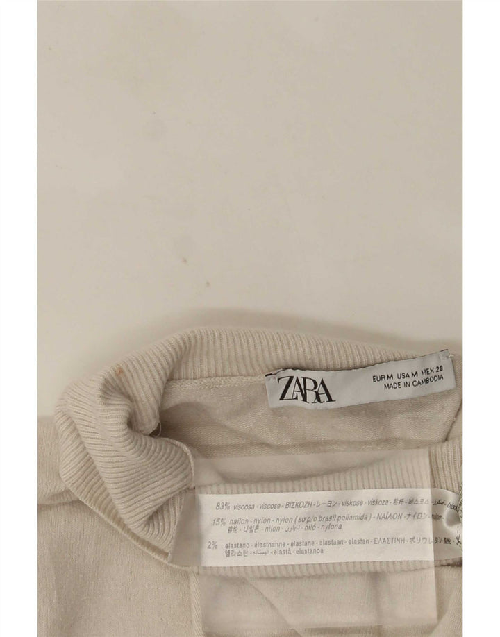 Zara Pull col roulé pour femme UK 12 Viscose blanc moyen