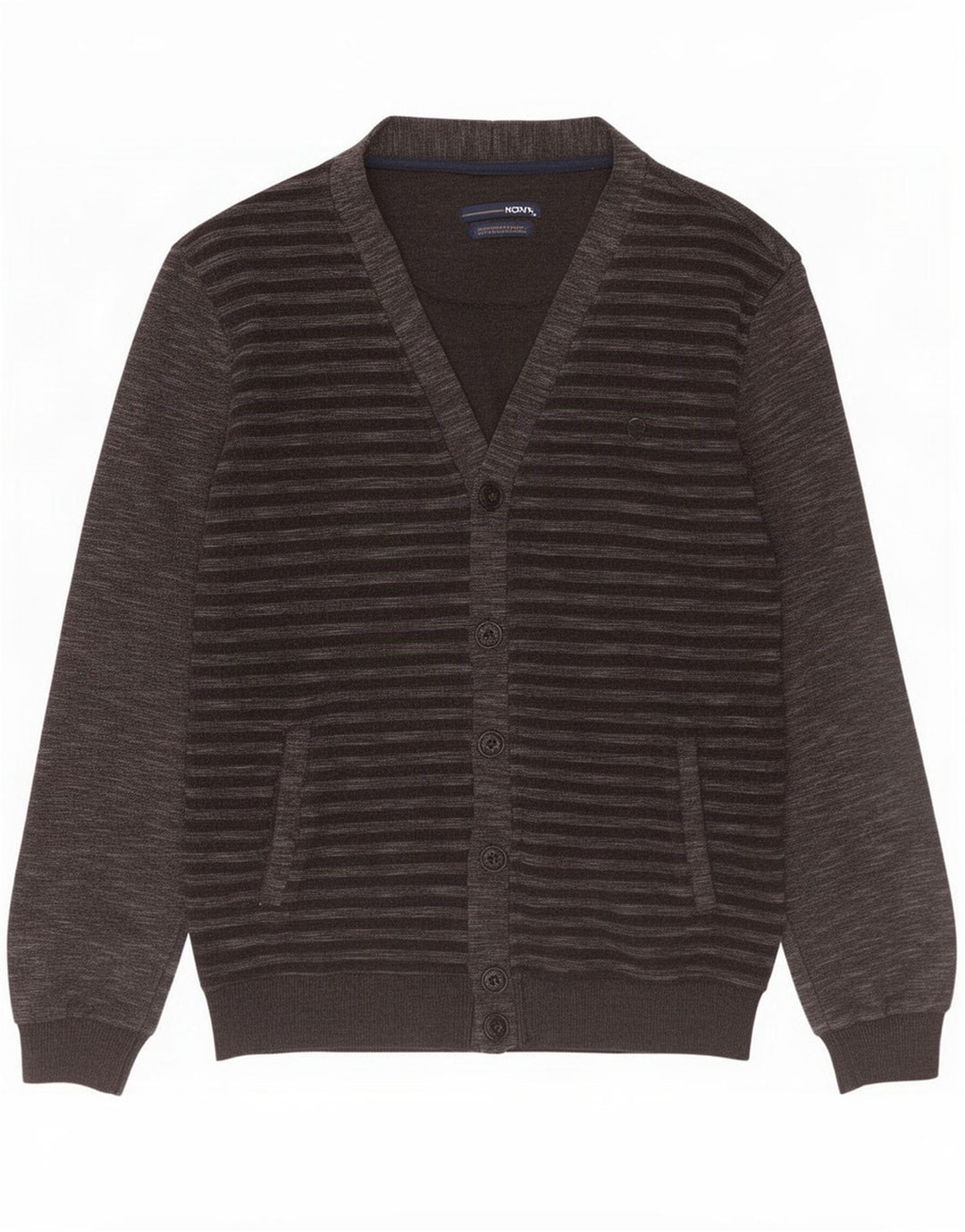 vintage Mens Cardigan Pull Moyen Noir Rayé Coton