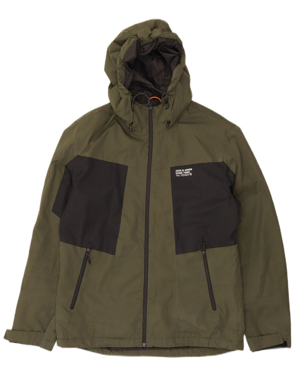 Jack & Jones Veste coupe-vent à capuche pour homme UK 40 Large Kaki Colourblock