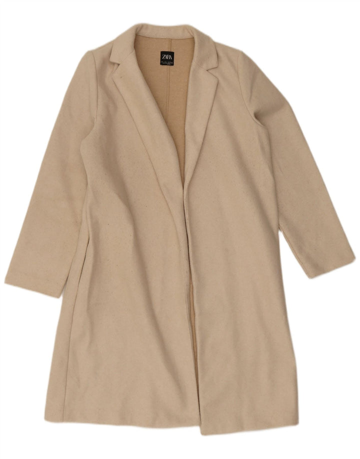 Zara Womens Manteau ouvert UK 16 Large Beige Polyester