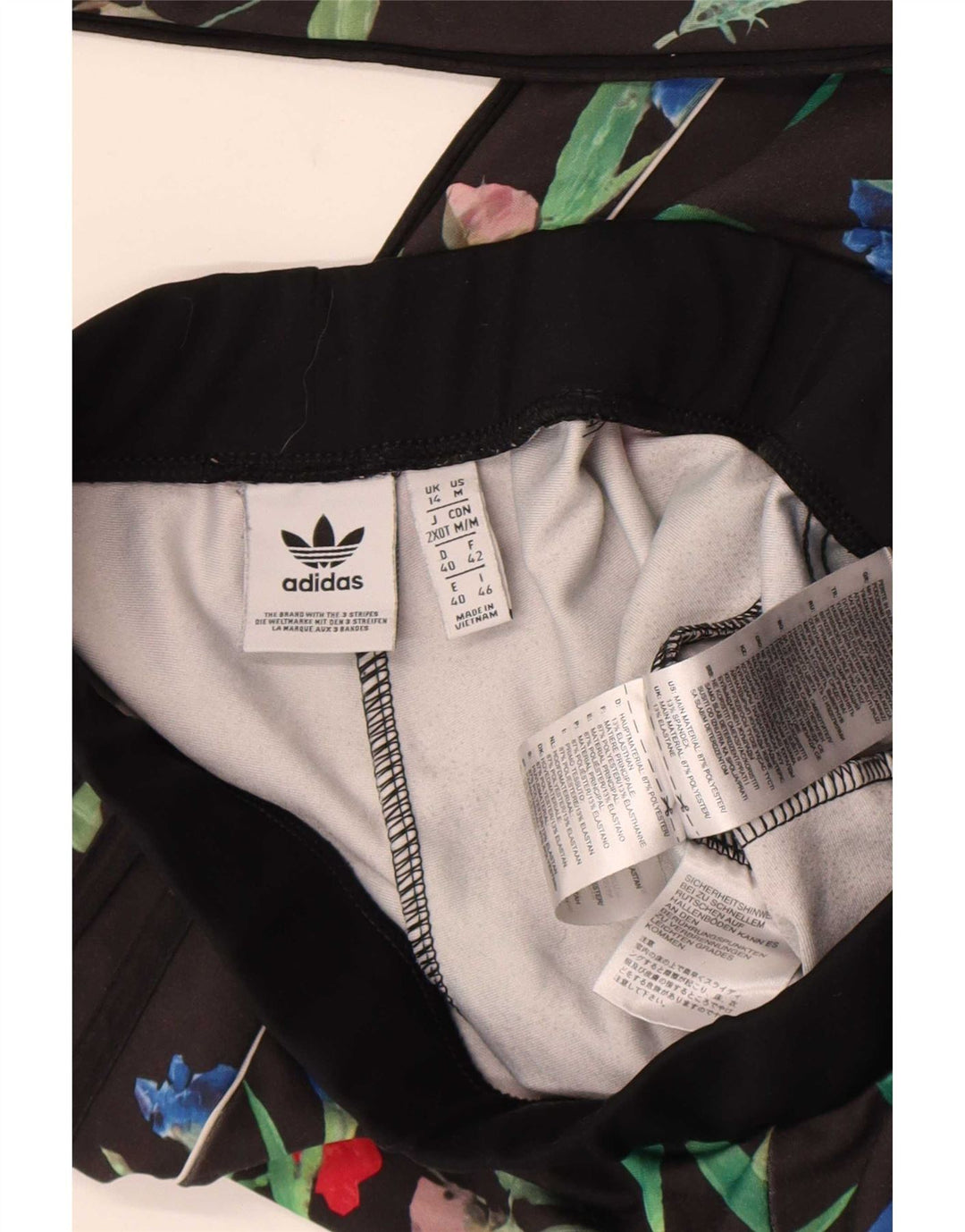 Adidas Leggings Femme UK 14 Polyester Noir Moyen Floral