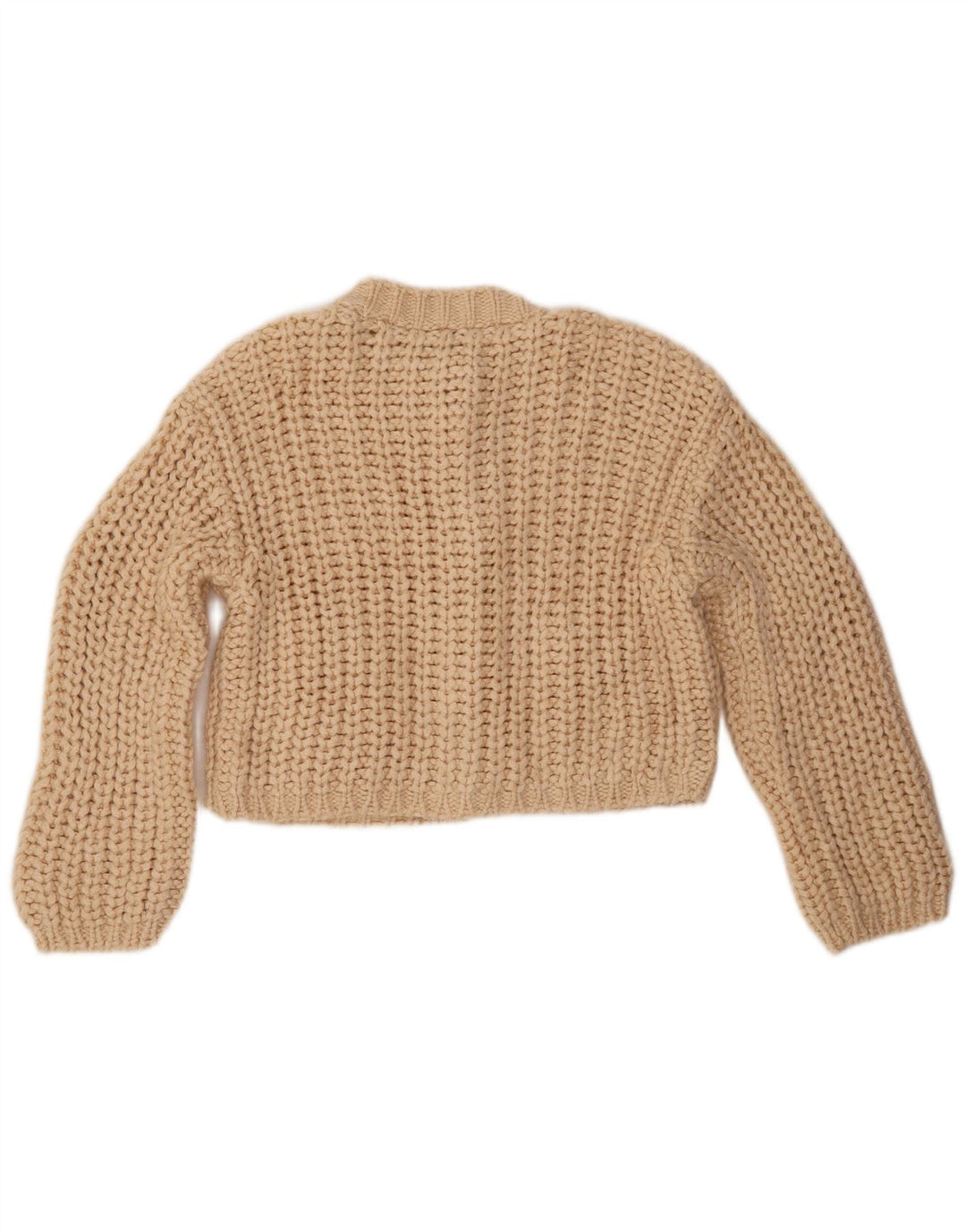 ZARA Femmes Crop Oversize Cardigan Pull UK 10 Petit Beige Acrylique