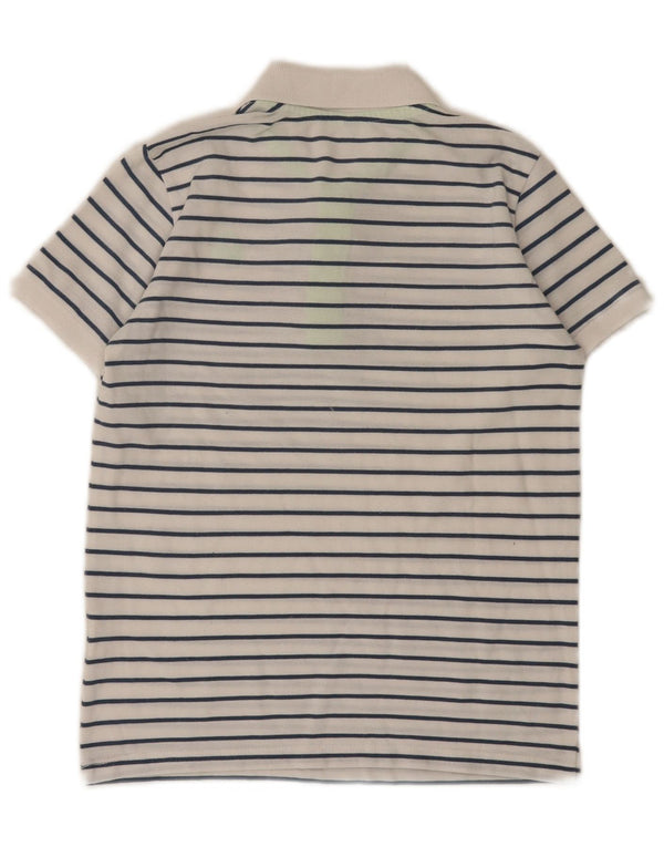 Benetton Boys Polo Shirt 8-9 Years Large White Striped Polyester
