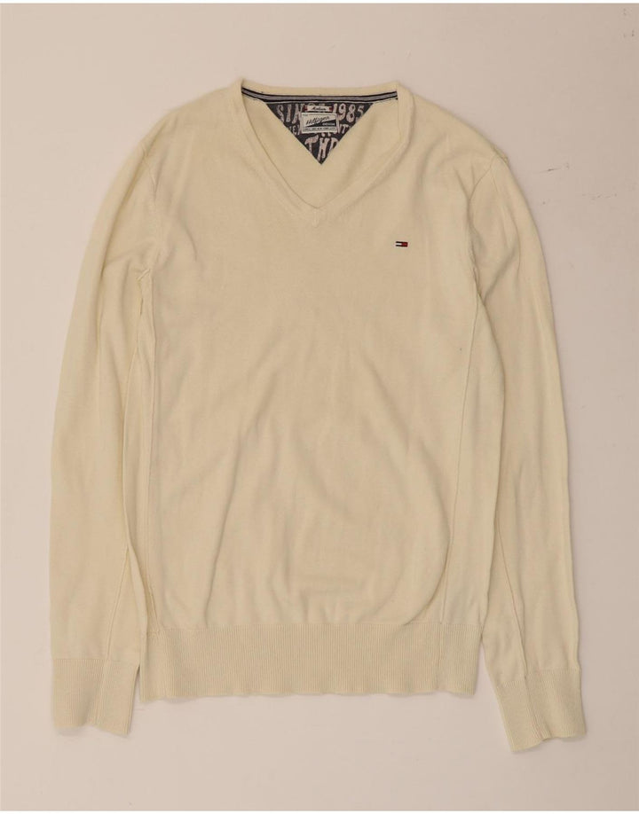 Tommy Hilfiger Pull Col V Homme Beige Moyen Coton