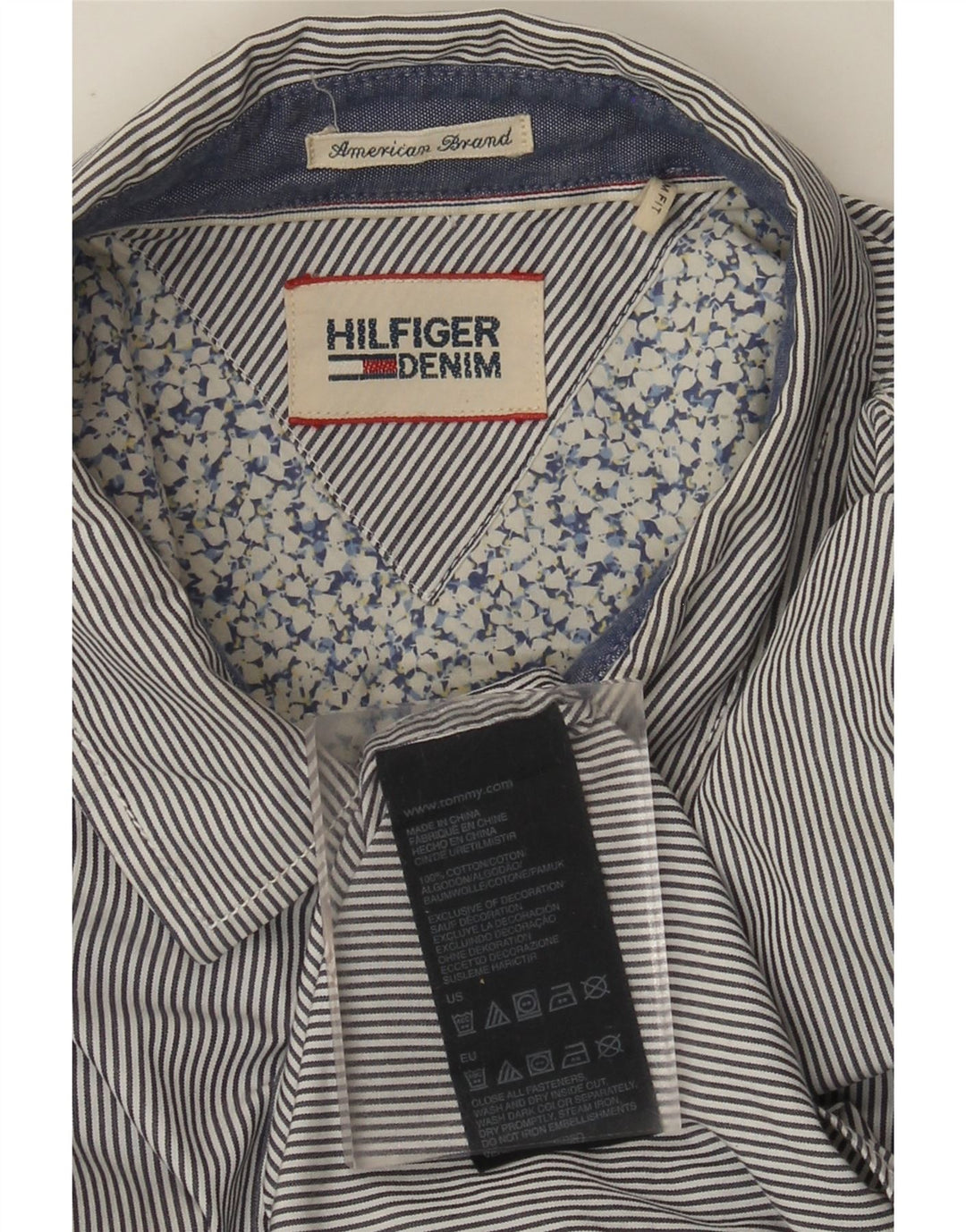 Tommy Hilfiger Chemise Slim Fit Homme Gris Moyen en Coton à Fines Rayures
