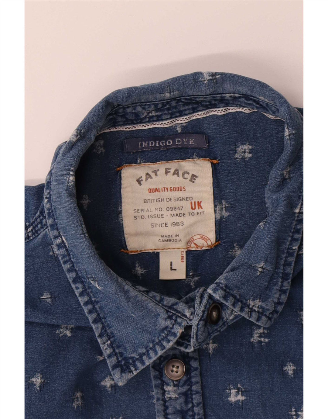 Fat Face Chemise à motif abstrait pour homme, teinture indigo, grand, bleu, coton