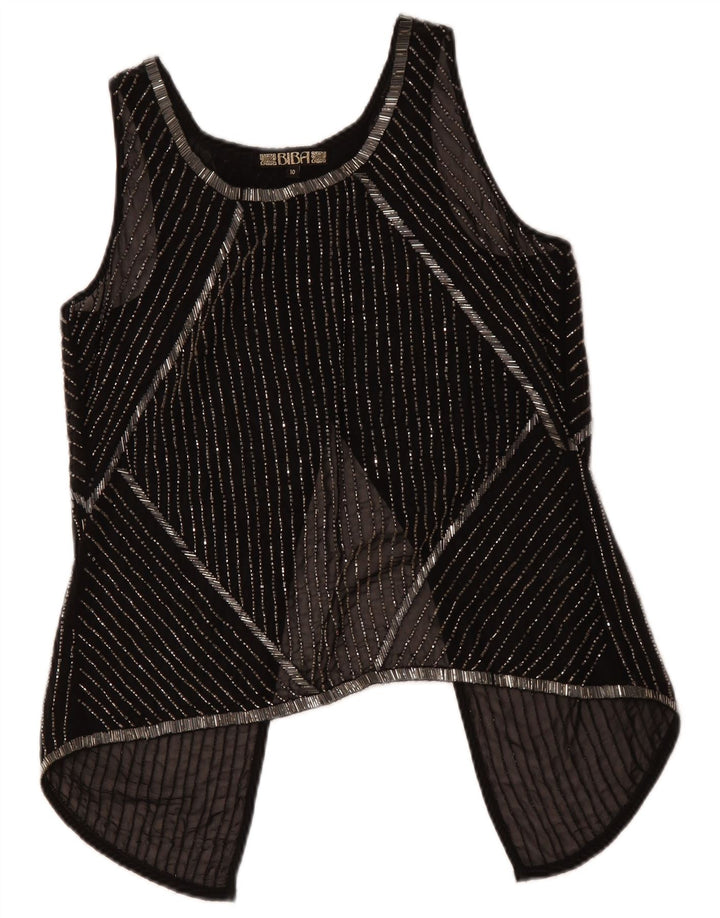 BIBA Haut transparent sans manches pour femme UK 10 Petit polyester rayé noir