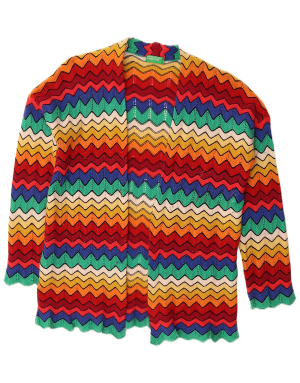 Benetton Pull Cardigan Ouvert Femme UK 16 Grand Chevron Multicolore