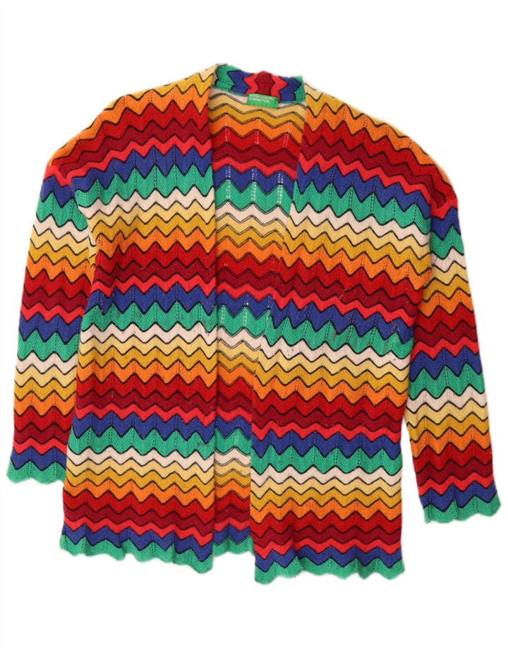 Benetton Pull Cardigan Ouvert Femme UK 16 Grand Chevron Multicolore