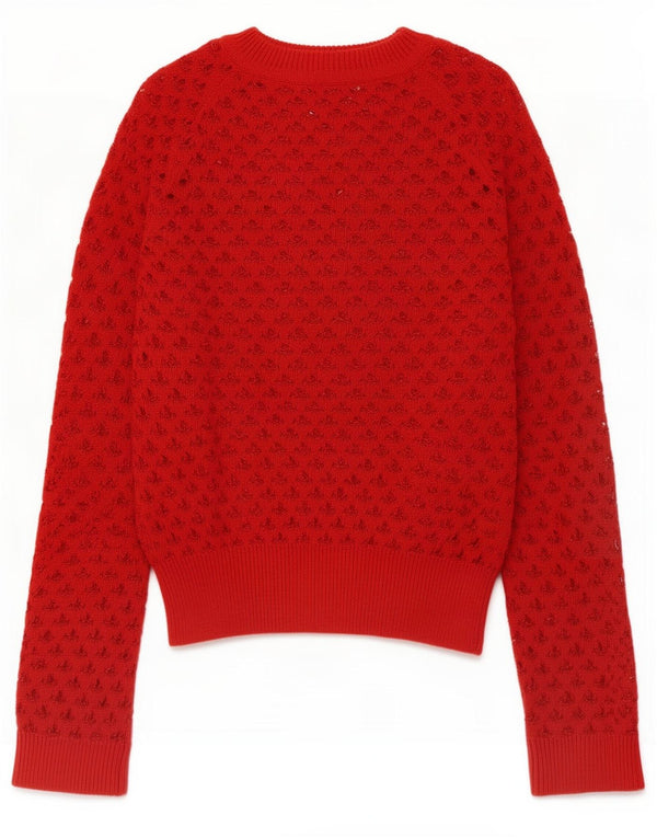 Zara Womens Crochet Boat Neck Jumper Pull UK 14 Moyen Rouge Coton