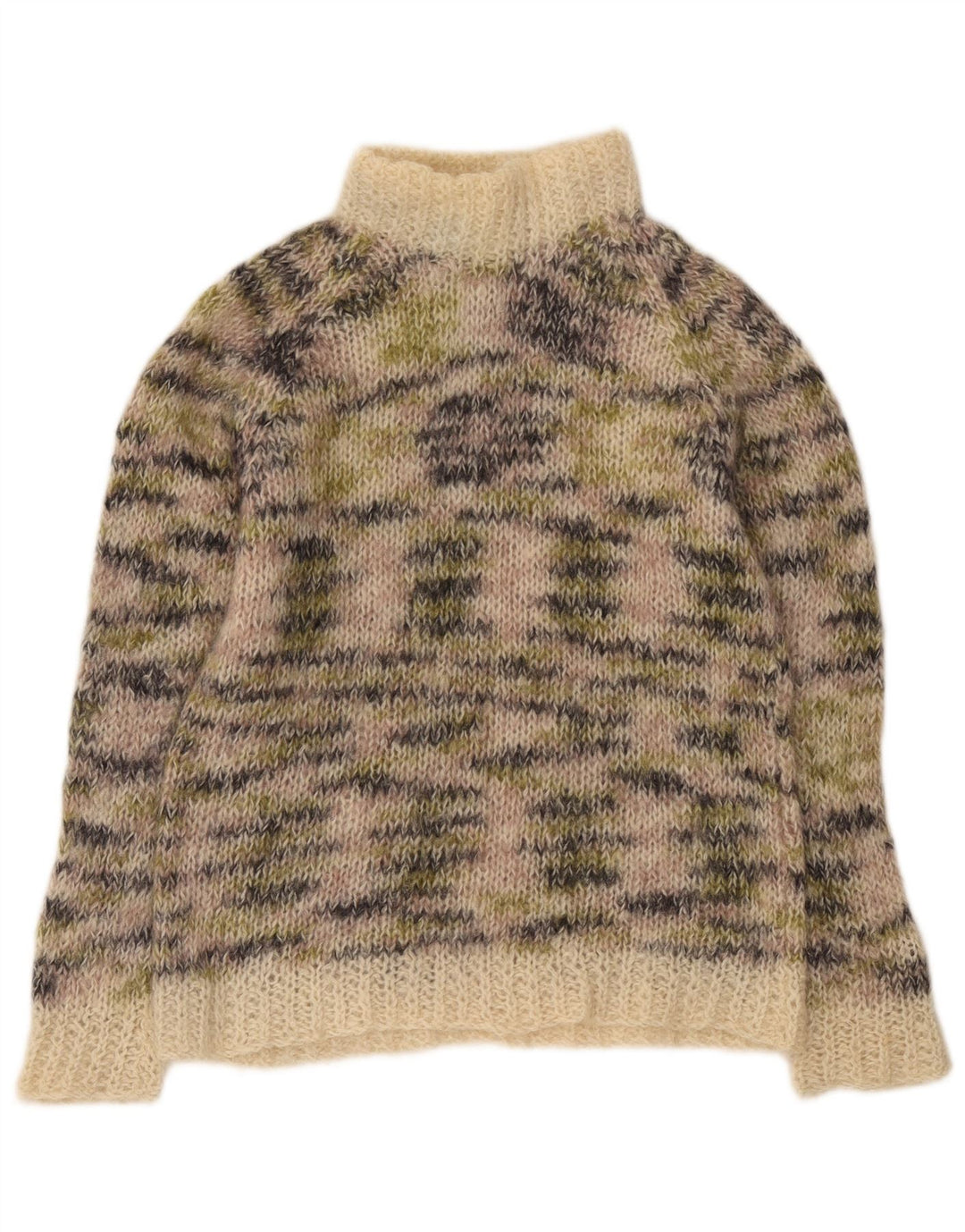 vintage Femme Turtle Neck Jumper Pull UK 12 Moyen Beige Moucheté